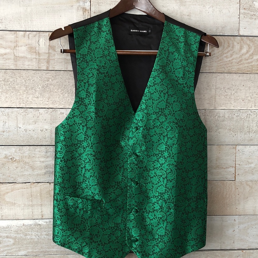 Barry Wang Emerald Green metallic paisley floral vest